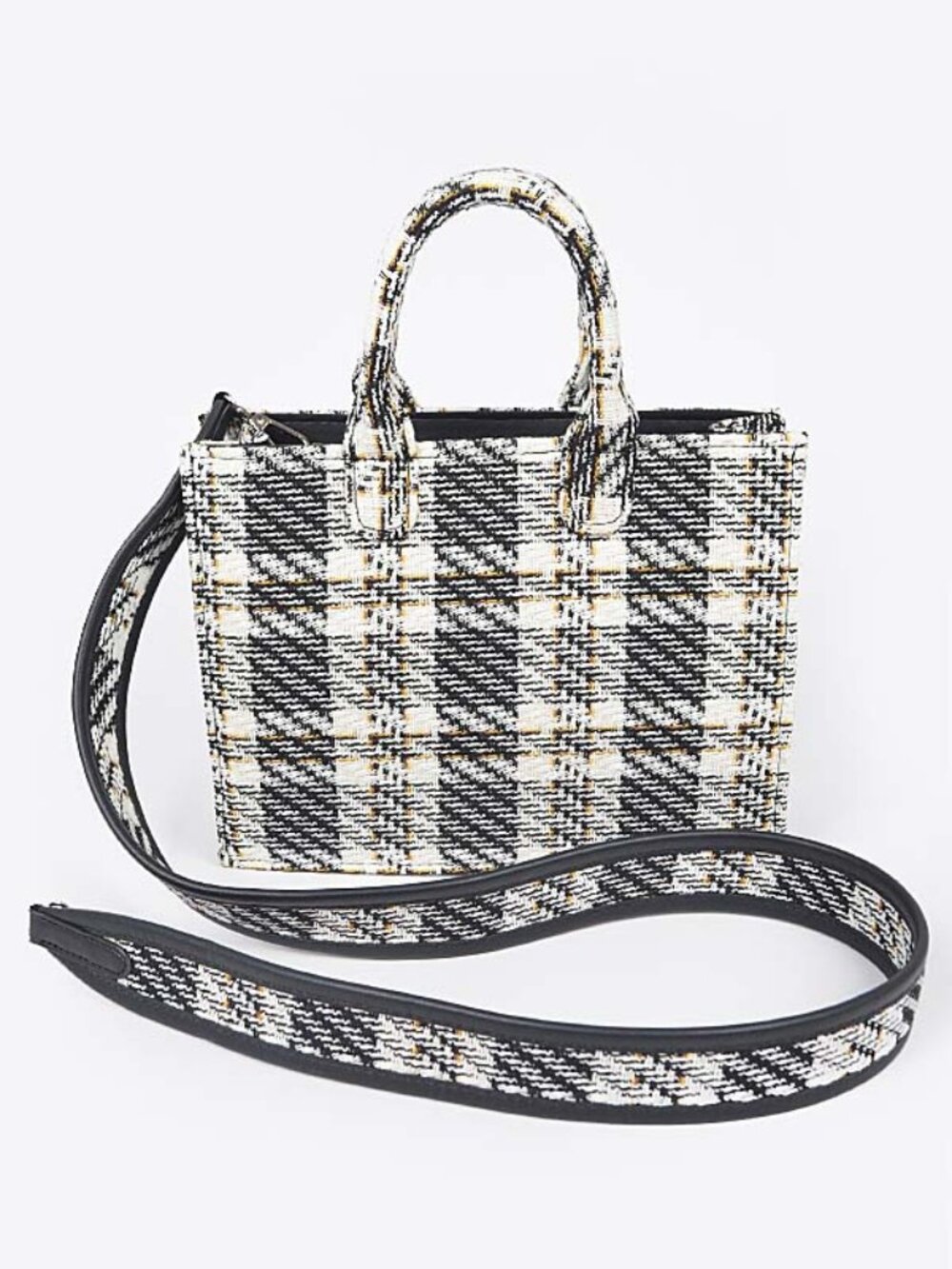 JUST REDUCED 🚨 Tweed Plaid Medium Tote ✨ Chic Structured Crossbody - Picture 3 of 10